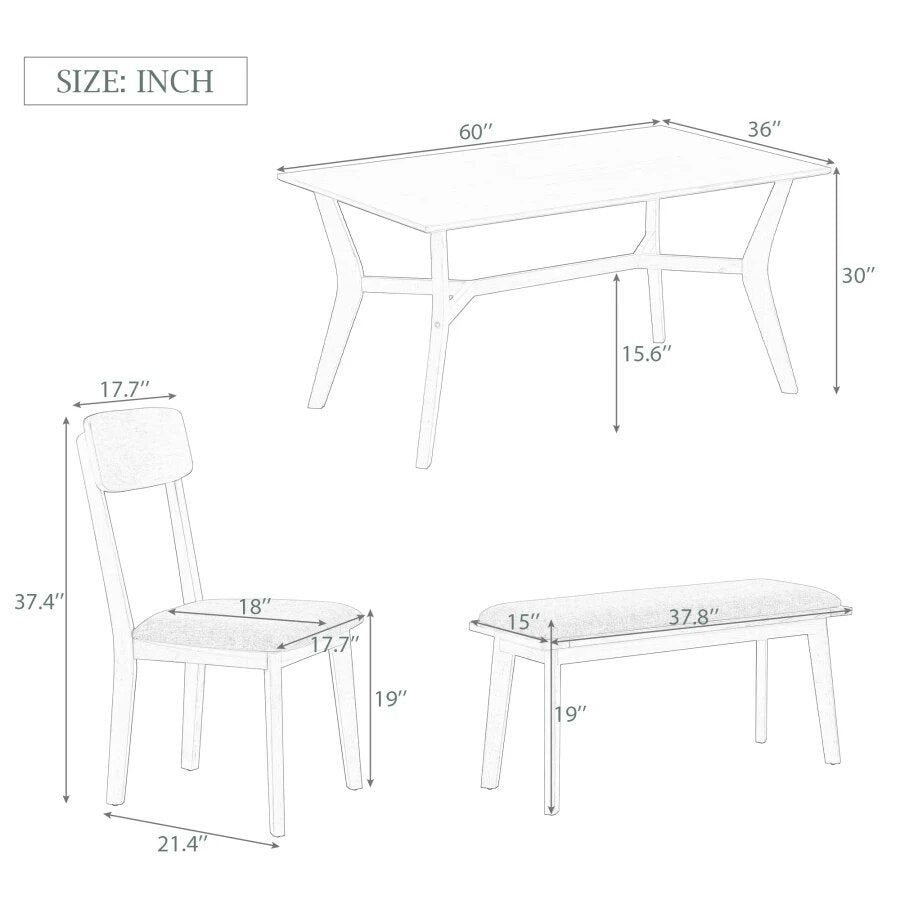 Mid-Century-Modern-6-Piece-Dining-Set-with-Table,-Chairs---Bench-6