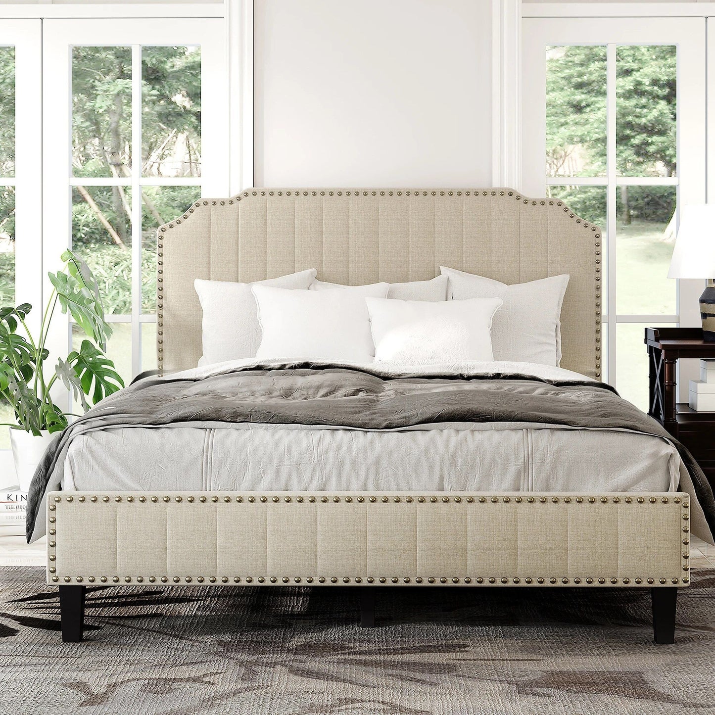 Modern-Linen-Upholstered-Platform-Bed-with-Nailhead-Trim-10