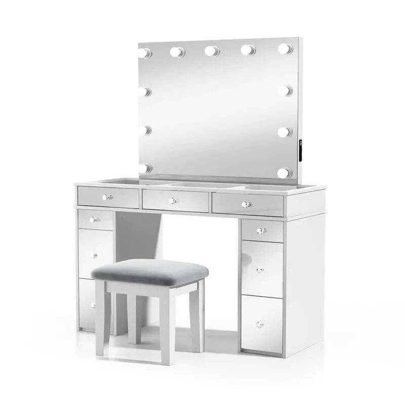 Chic Makeup Vanity Table | LED Mirror and Chair Set | La Luxe Villa