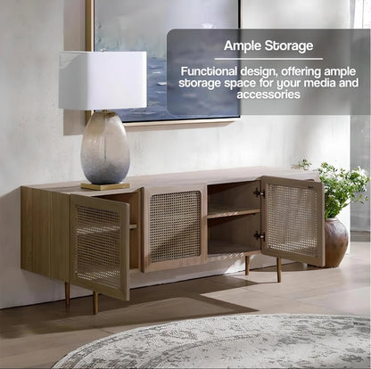 Scandinavian-Modern-Rattan-TV-Cabinet---Solid-Wood,-Multifunctional-Living-Room-Furniture-4