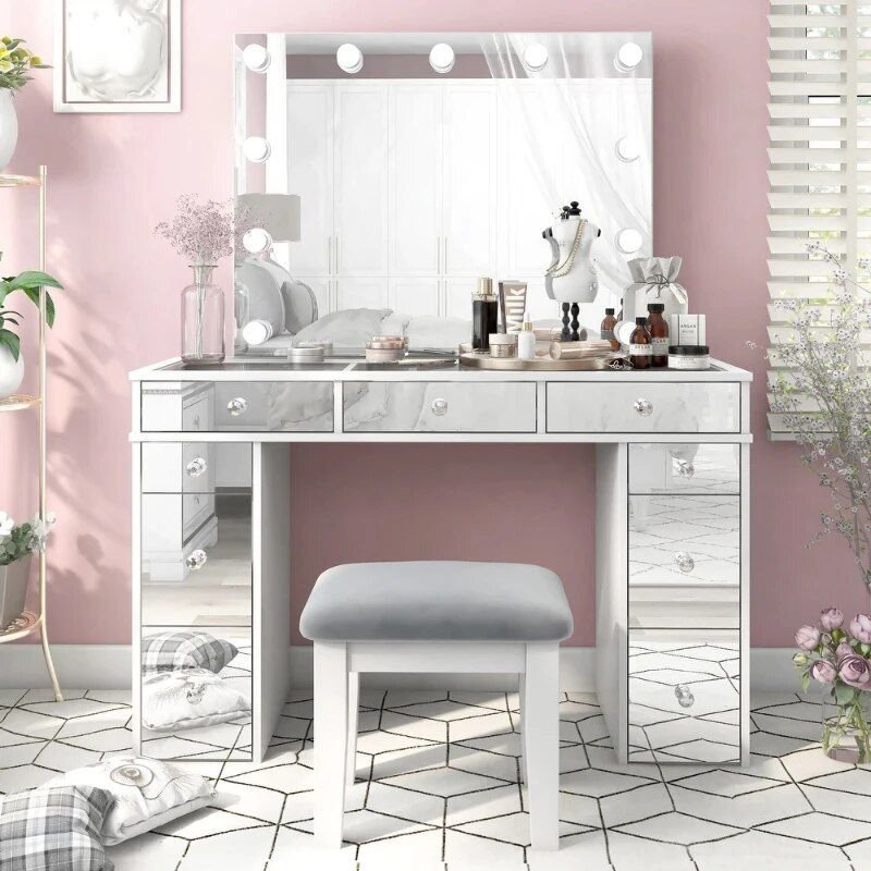 Chic Makeup Vanity Table | LED Mirror and Chair Set | La Luxe Villa