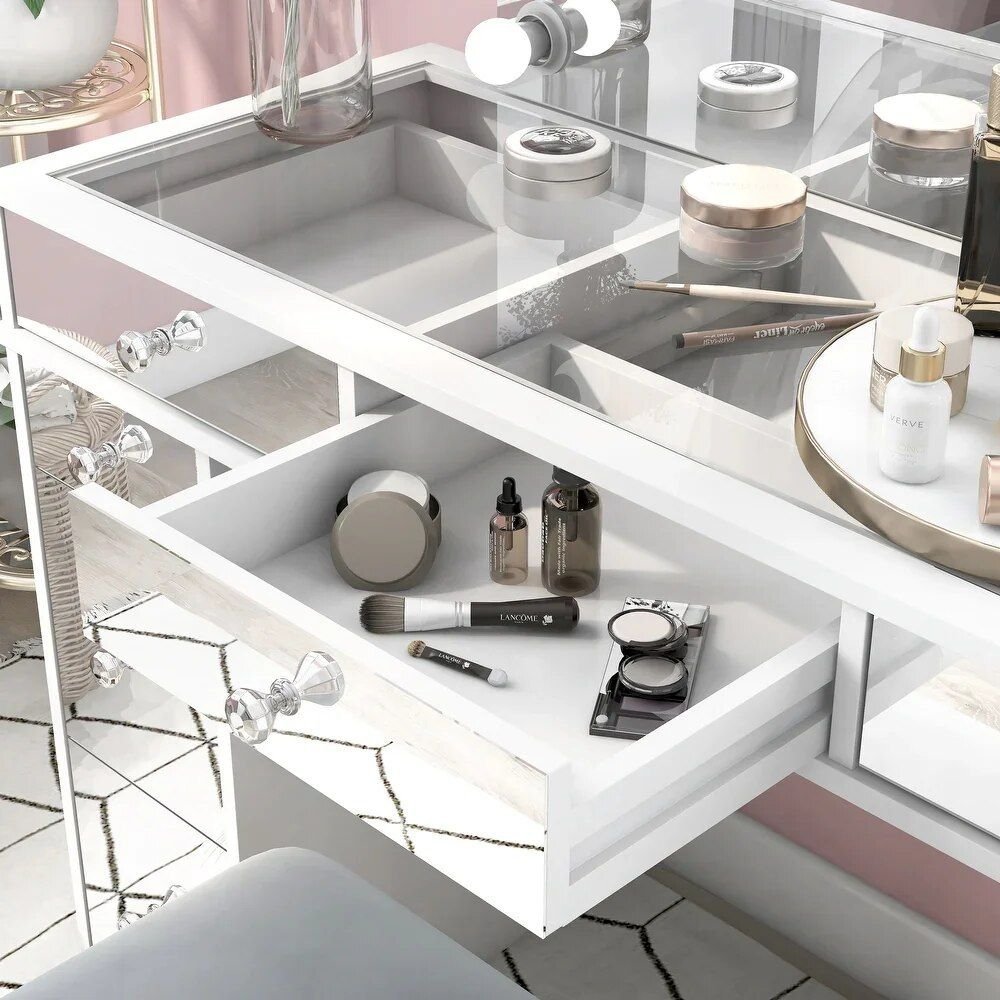 Chic Makeup Vanity Table | LED Mirror and Chair Set | La Luxe Villa