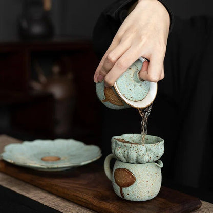 Lotus Porcelain Tea Set - Side Handle Pot | La Luxe Villa