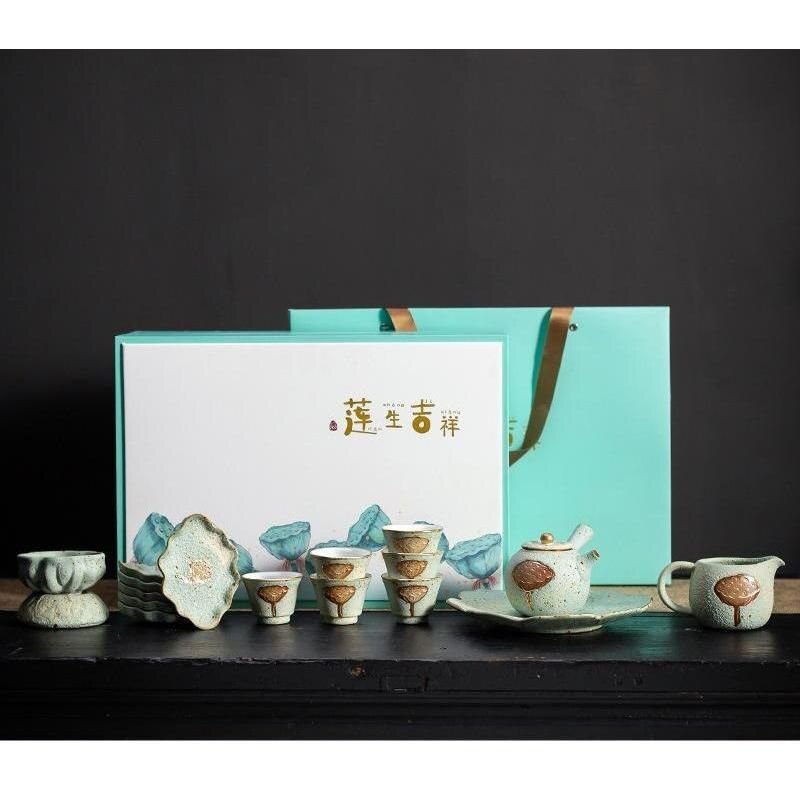 Lotus Porcelain Tea Set - Side Handle Pot | La Luxe Villa