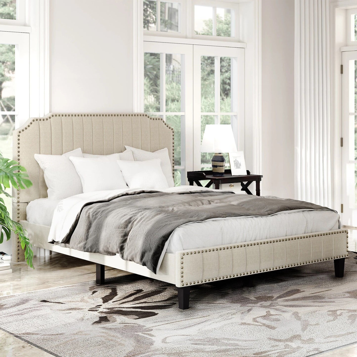 Modern-Linen-Upholstered-Platform-Bed-with-Nailhead-Trim-2