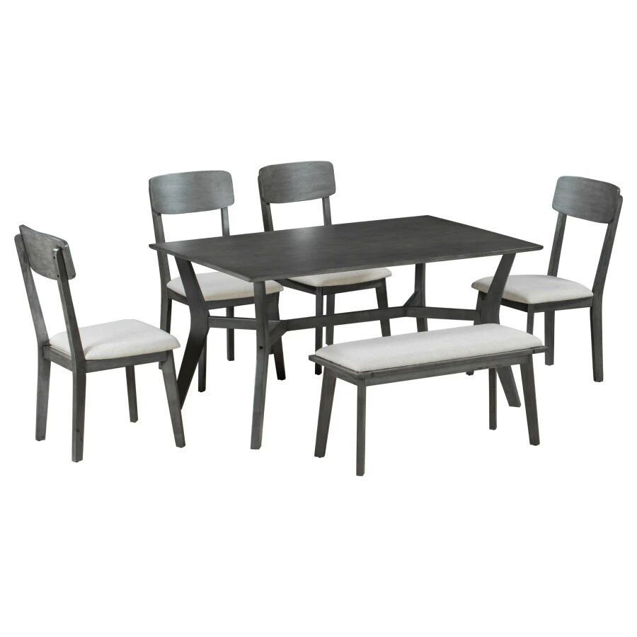 Mid-Century-Modern-6-Piece-Dining-Set-with-Table,-Chairs---Bench-3