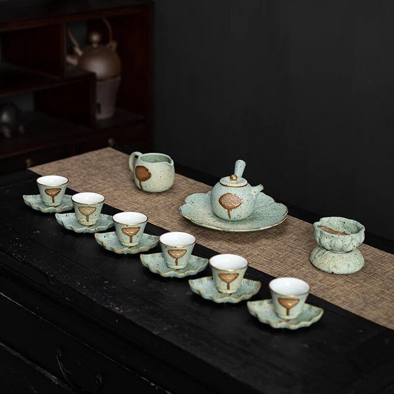 Lotus Porcelain Tea Set - Side Handle Pot | La Luxe Villa