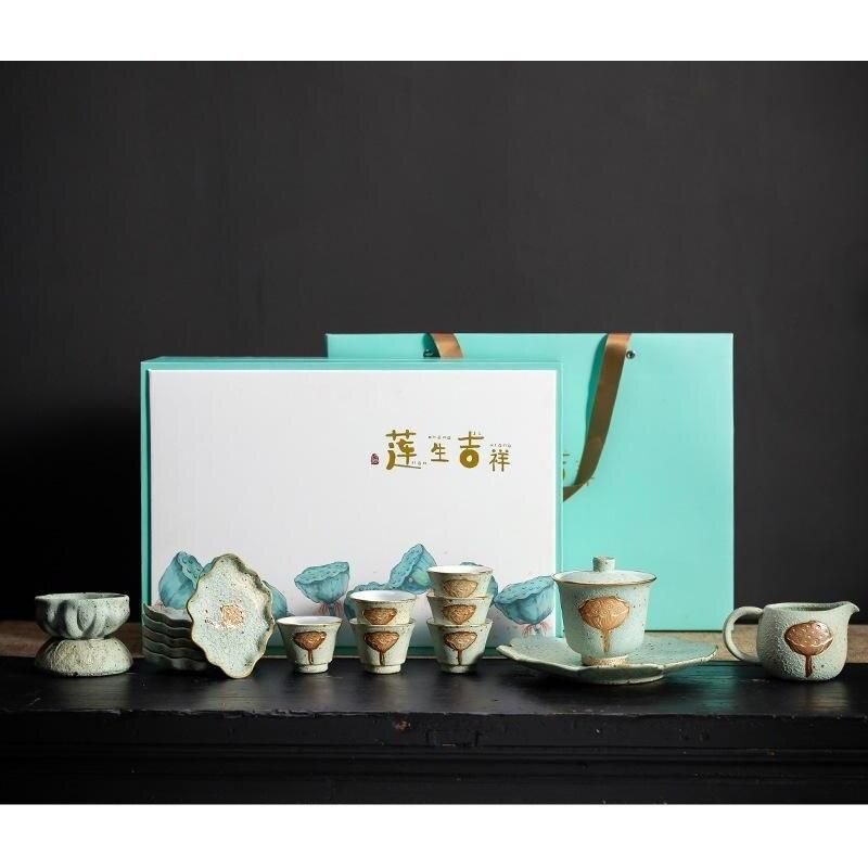 Lotus Porcelain Tea Set - Side Handle Pot | La Luxe Villa