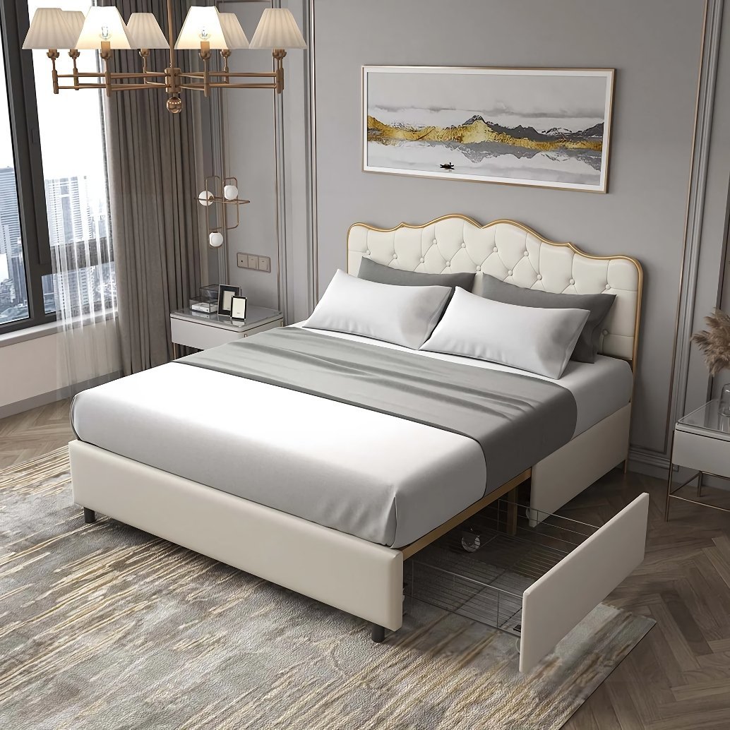 Classic Buckle-Back Bed | Storage Bed with Drawers | La Luxe Villa