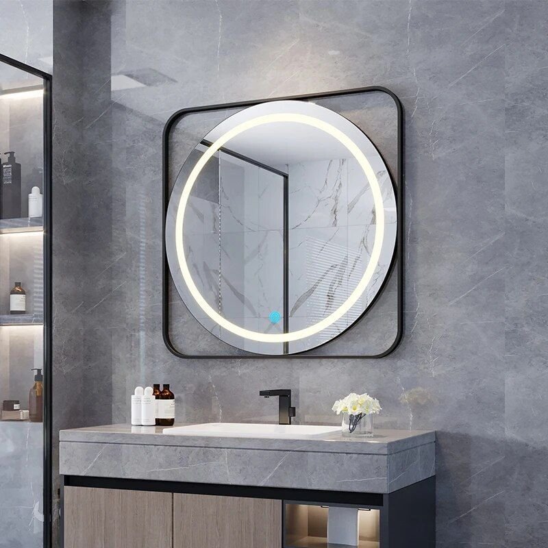 Modern-Round-LED-Illuminated-Bathroom-Mirror---Fogless-Touch-Control,-8-inch-Aluminum-Frame-5