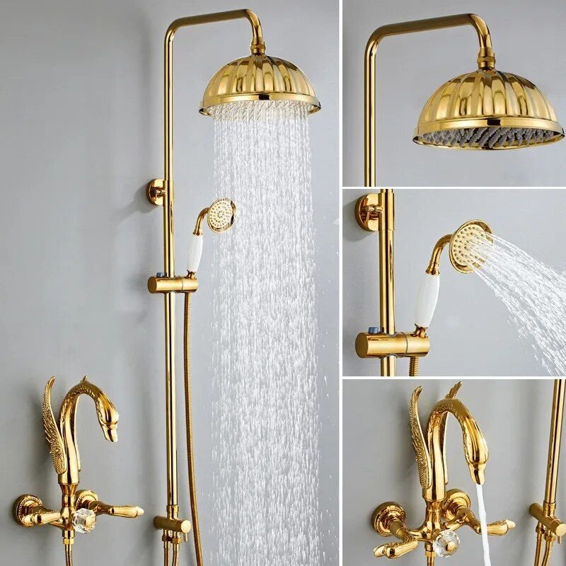 Gold Swan Rainfall Shower | Bathroom Shower Faucet Set | La Luxe Villa