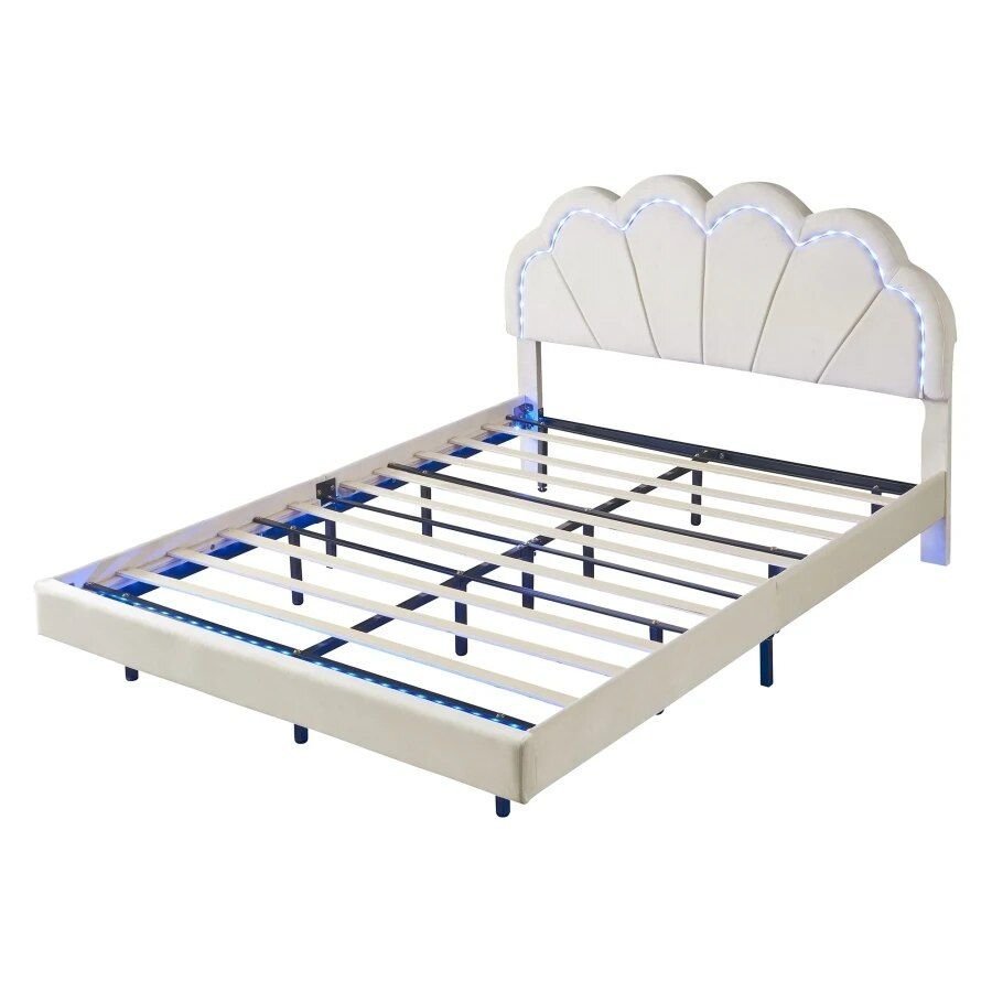 Luxurious-Queen-Size-LED-Upholstered-Bed-Frame-3