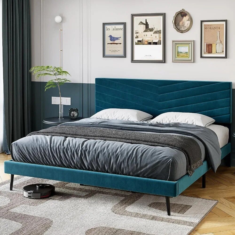 King-Size-Upholstered-Platform-Bed-Frame-with-Adjustable-Headboard-1