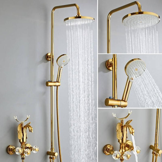 Gold Swan Rainfall Shower | Bathroom Shower Faucet Set | La Luxe Villa