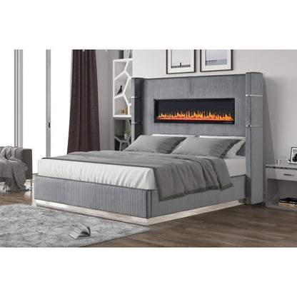 Luxury-Velvet-King-Bed-with-Ambient-Light-Fireplace-Display-2