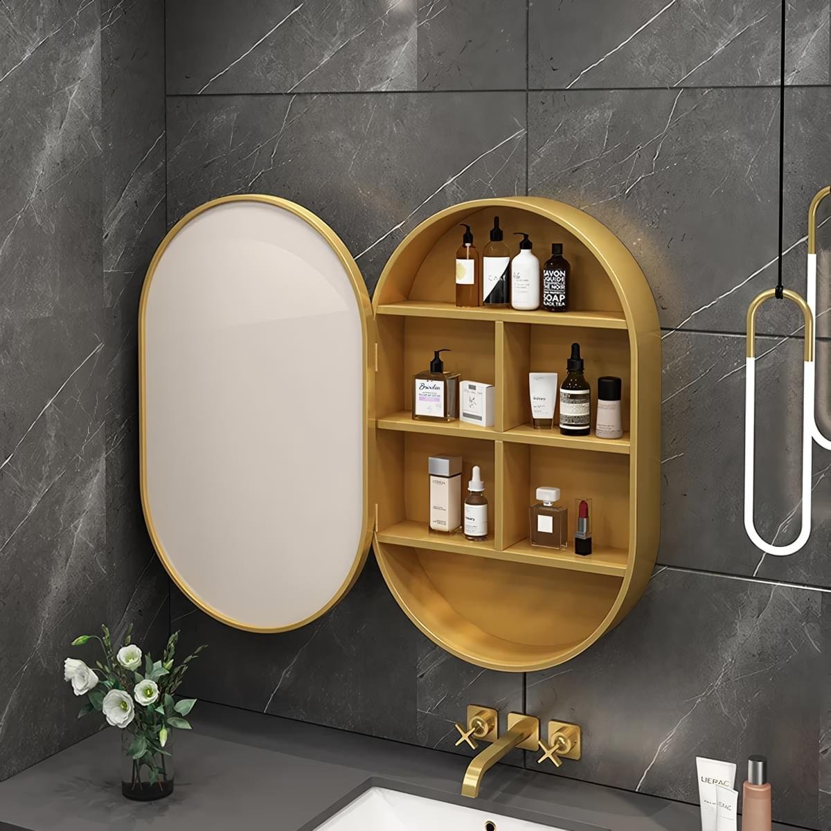 Modern-Oval-LED-Illuminated-Wooden-Mirror-Cabinet-–-Smart-Bathroom-Storage-Solution-8