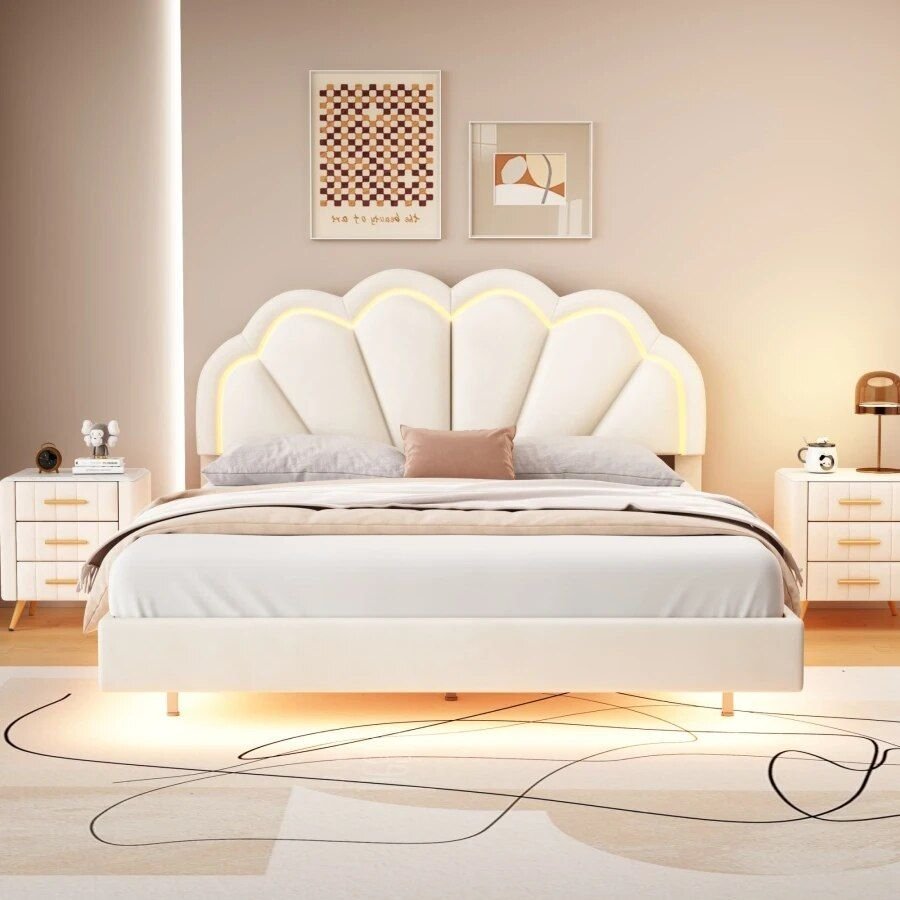 Luxurious-Queen-Size-LED-Upholstered-Bed-Frame-2