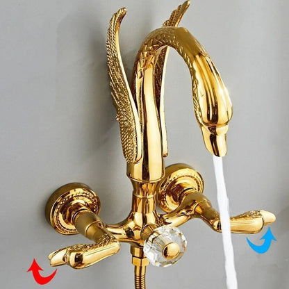 Gold Swan Rainfall Shower | Bathroom Shower Faucet Set | La Luxe Villa